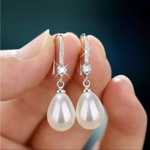 Simple and Elegant Water Drop Imitation Pearl Dangle Party Earrings